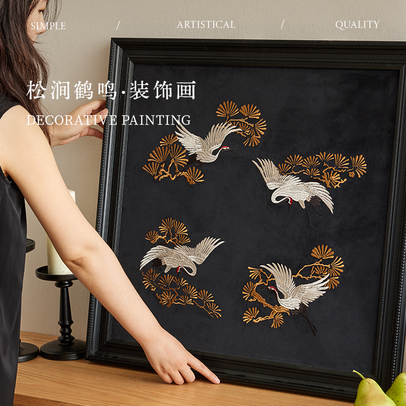 法式入户玄关刺绣装饰画客厅挂画复古轻奢卧室走廊过道中古风壁画图片