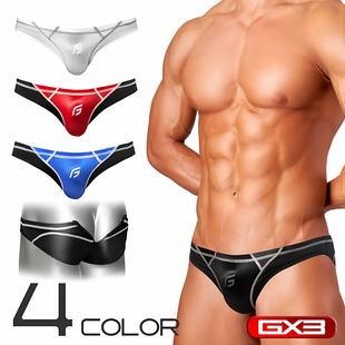 一条装 GX3人气男士 后拉链低腰性感三角拼接纯色氨纶速干弹力内裤
