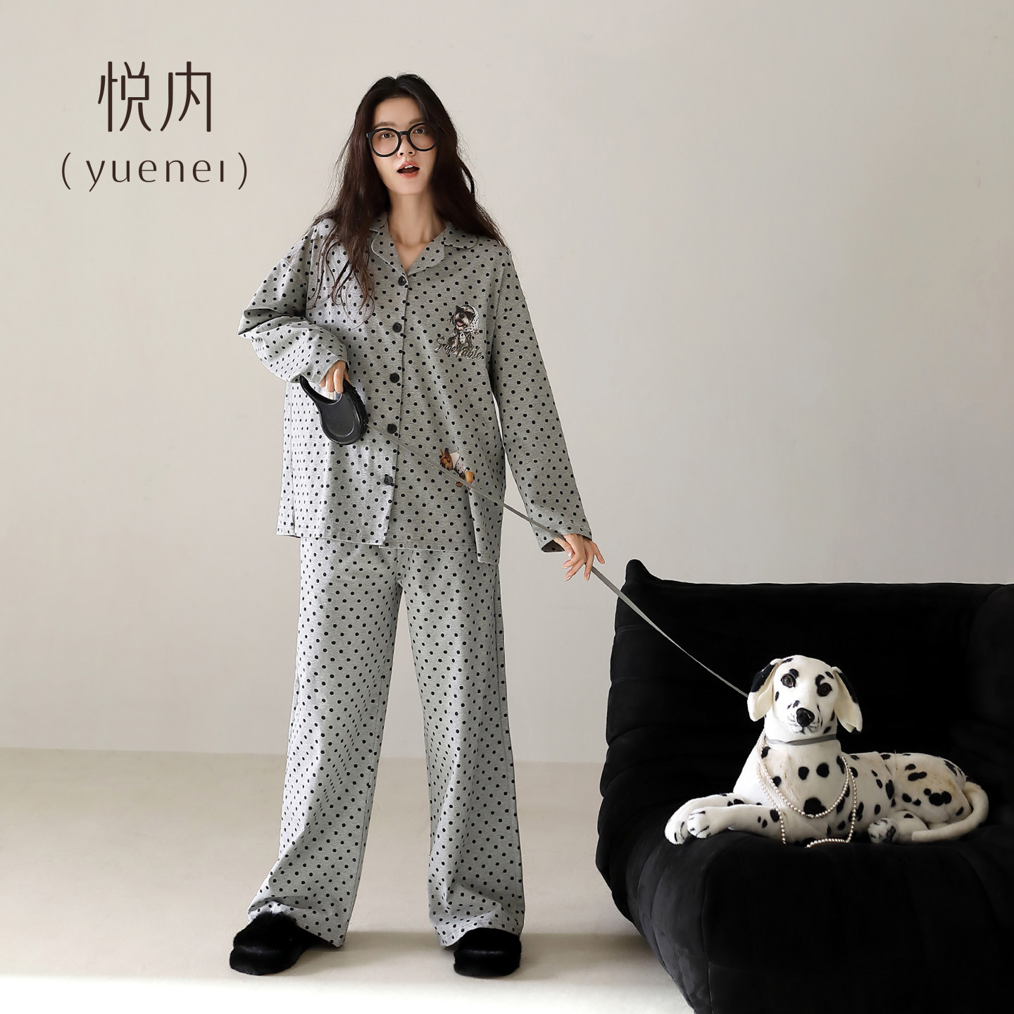 悦内睡衣女款春秋纯棉长袖长裤新款家居服秋天时尚休闲开衫可外穿