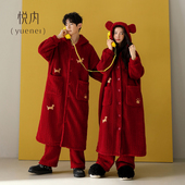 家居服红色本命年套装 悦内情侣睡袍男睡衣女秋冬季 珊瑚绒保暖长款