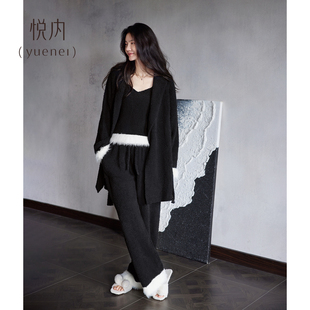 悦内半边绒睡衣女士冬季珊瑚绒加厚保暖家居服三件套高级感软睡袍