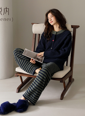 悦内半边绒睡衣女秋冬款冬季加厚加绒珊瑚绒家居服冬天保暖小香风