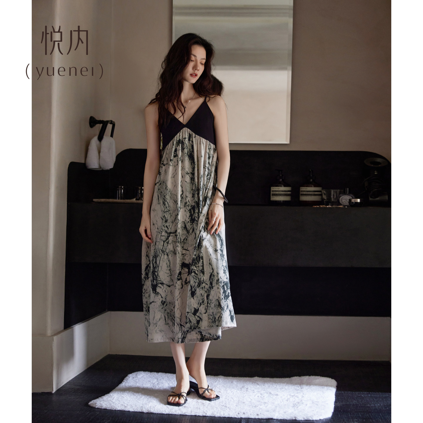 悦内带胸垫睡裙女睡衣夏季纯棉吊带大码长款复古连衣裙高级感夏天