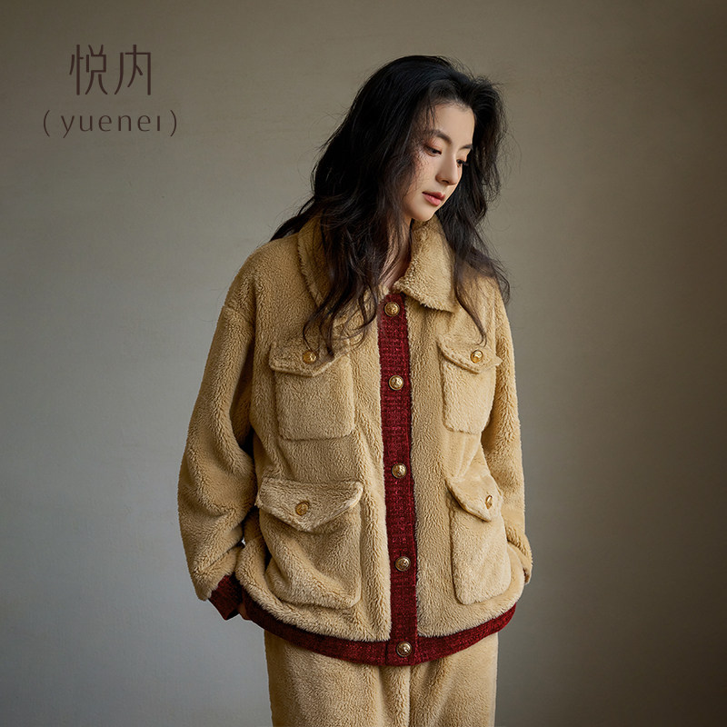 悦内睡衣女士冬季冬天法兰绒加厚珊瑚绒加绒保暖软绵绵冬装家居服