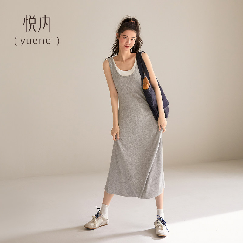 悦内带胸垫睡裙女夏季夏天纯棉无袖背心长款睡衣裙休闲可外穿出门
