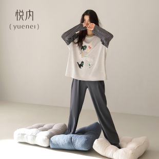 家居服秋冬宽松时尚 纯棉长袖 卡通猫咪可外穿 秋季 悦内睡衣女春秋款