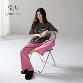 短袖 可出门外穿玫红色套装 长裤 薄款 纯棉家居服夏款 悦内睡衣女夏季