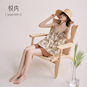 夏季 夏款 夏天纯棉吊带背心短裤 悦内带胸垫女士睡衣女款 家居服套装
