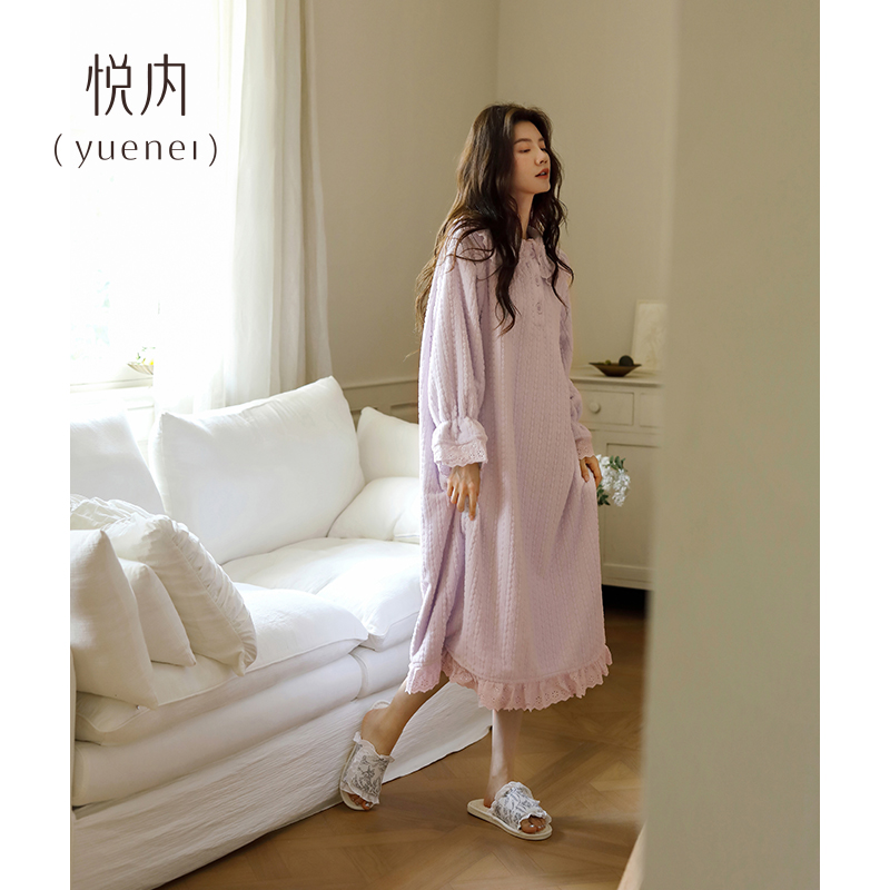 悦内睡裙女睡衣秋冬款冬季珊瑚绒加绒加厚保暖长款大码可爱公主风