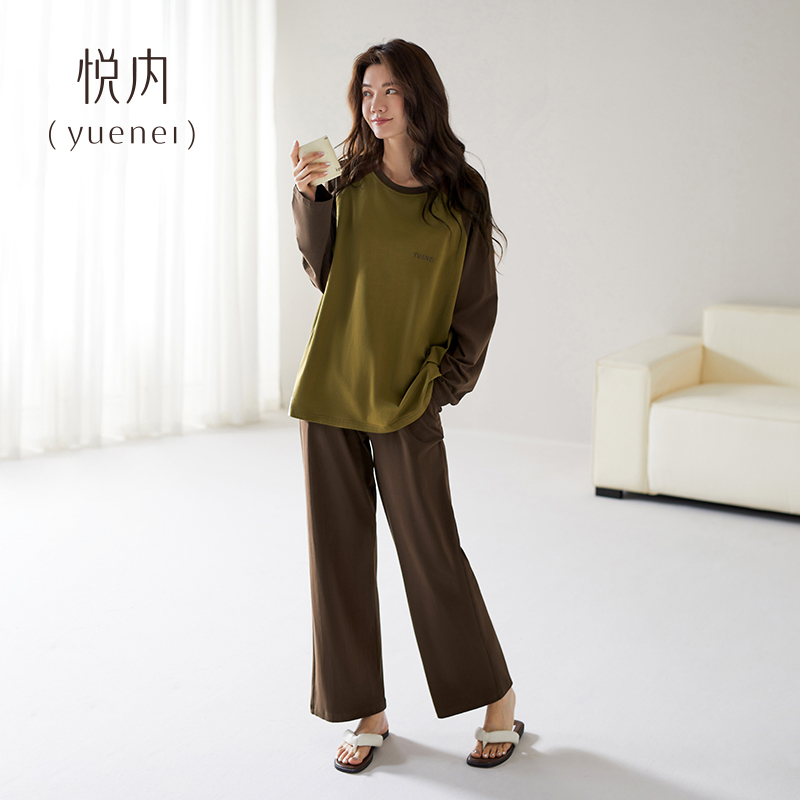 悦内带胸垫一体睡衣女春秋款秋季纯棉长袖家居服夏季薄款圆领套头