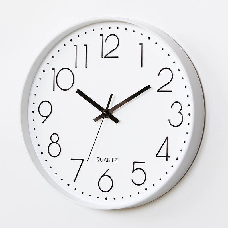 数字简约北欧挂钟客厅静音白色圆形卧室时钟无声12寸挂表30cm石英