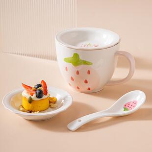 .可爱大容量陶瓷带盖水杯家用女生马克杯燕麦牛奶早餐杯高颜值办