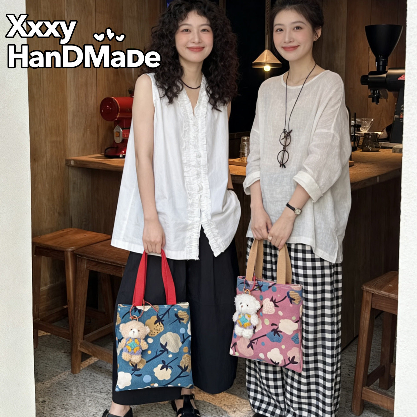 进口棉麻布包木棉花日韩风印花帆布女手提托特包可爱大容量手拎包