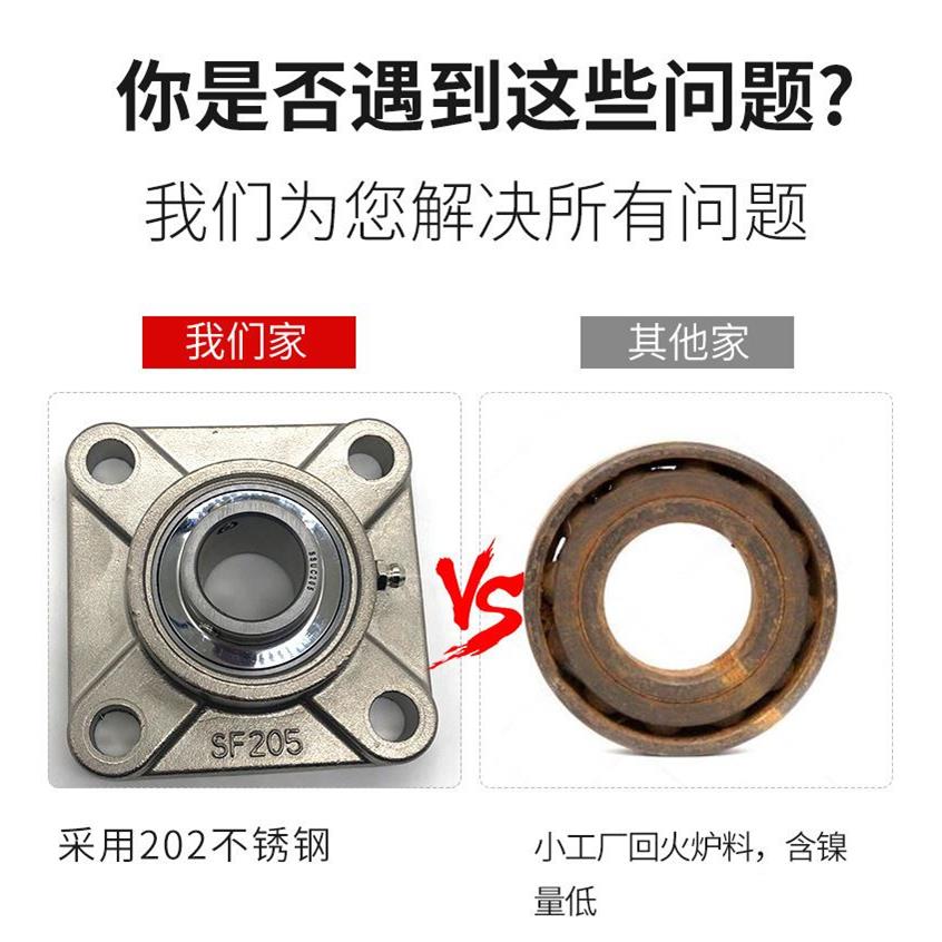 外球面四C方形带座不锈钢轴承定固座SUCF2DDRI04 SUF205 SUF206 F