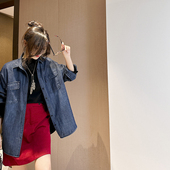 飒飒 姐姐感 随性大美 Sorrytin 时髦复古加绒宽松牛仔衬衫 外套