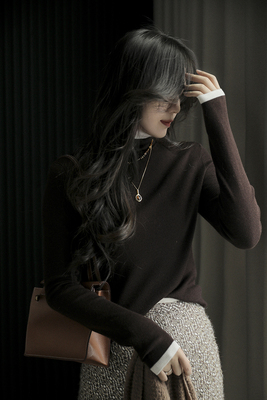 其他山羊绒套头高领贴身拼色羊毛