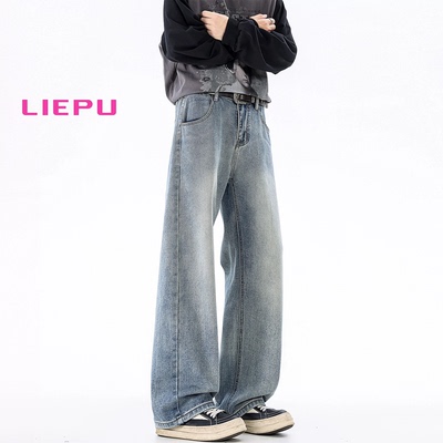 复古蓝高街加绒男款微喇牛仔裤