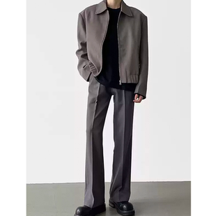 高级感垂感 抗皱休闲长裤 极简风黑色直筒微喇西裤 男冬季