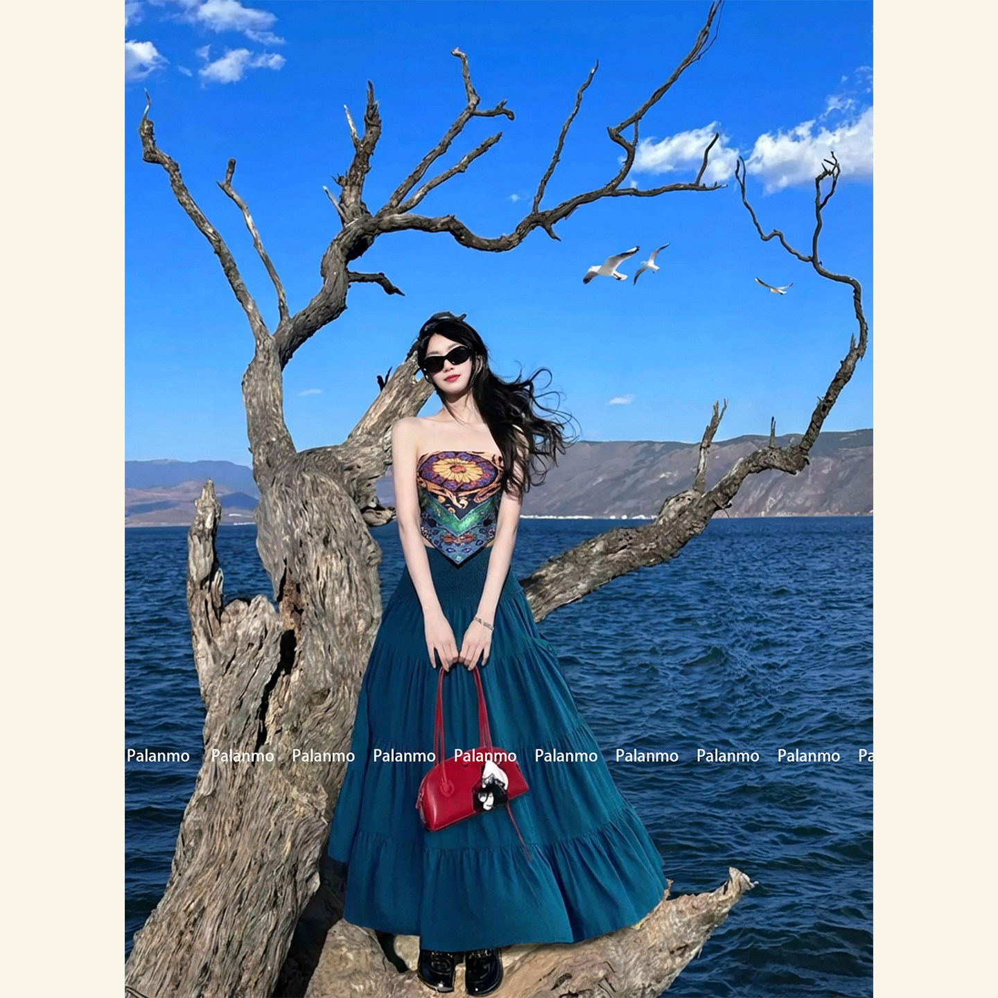 度假风抹胸印花连衣裙两件套女2026春夏新款长裙波西米亚风套装潮