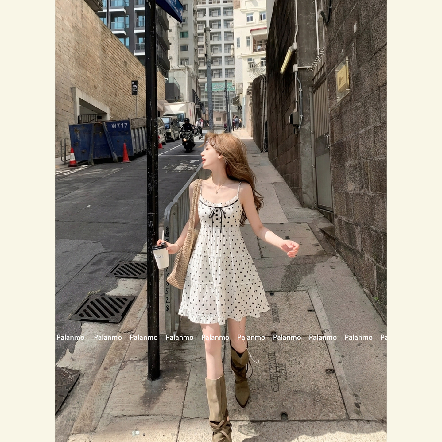 巨好看的波点木耳边a字吊带连衣裙女2026夏季新款修身显瘦短裙子