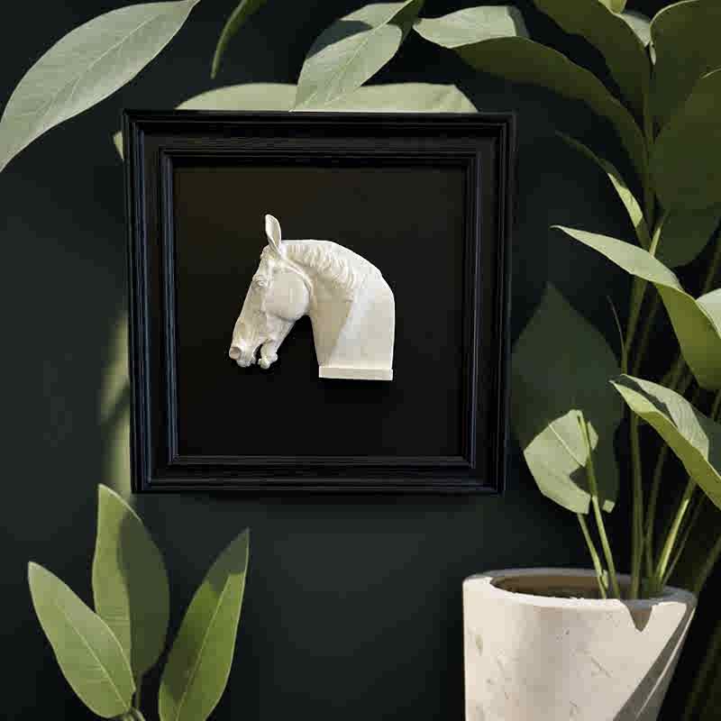 简约现代马头艺术石膏浮雕立体实木雕塑家居软装饰画相框生日礼物图片