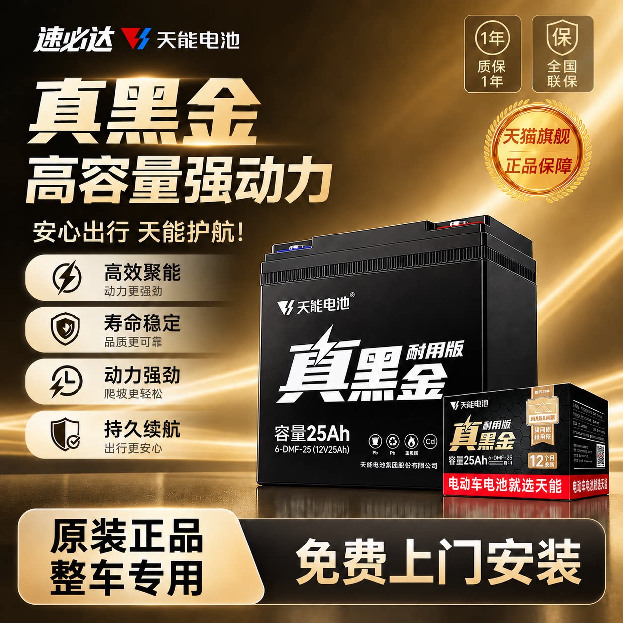 天能真黑金电瓶车电池										