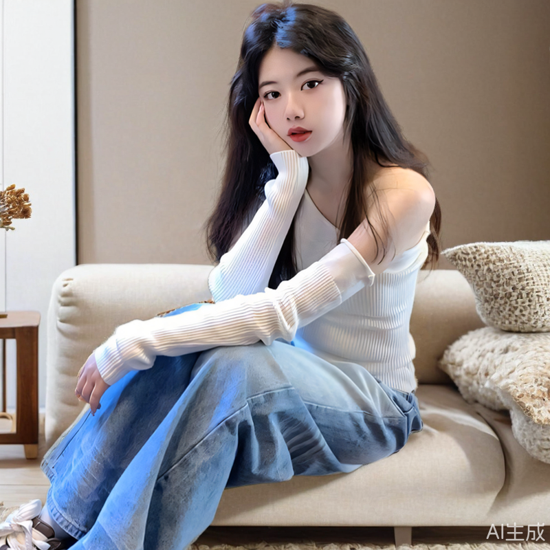 性感辣妹风斜领镂空长袖上衣春秋冬设计感修身独特别致内搭打底衫