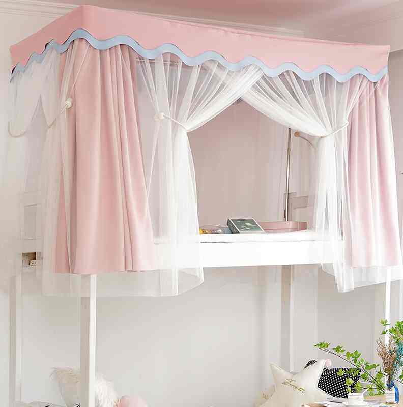 学生遮光布上铺宿舍床帘蚊帐一体式少女心公主风纱两用下铺女寝室