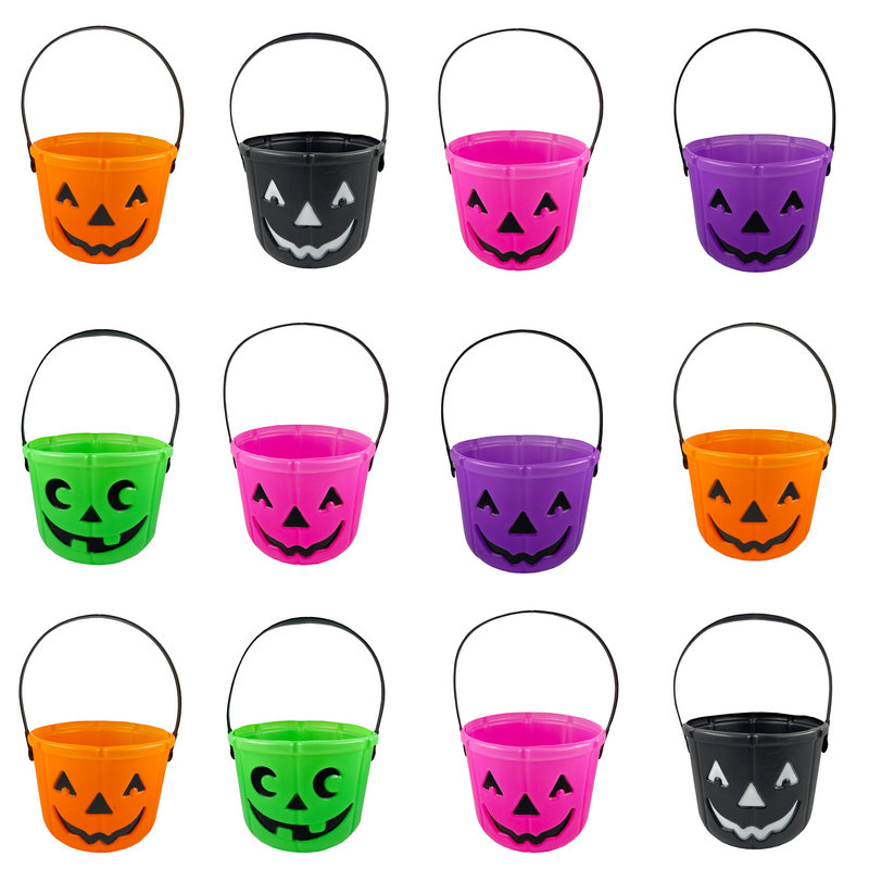 万圣节南瓜罐装饰摆件儿童南瓜桶塑料糖果罐子活动装饰道具南瓜桶