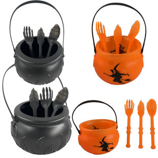 万圣节南瓜女巫罐巫婆桶糖果桶节日派对餐具鬼节餐厅装饰品摆件
