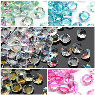 8mm双色透底镭射尖底肥方钻彩虹玻璃水晶钻DIY美甲贴钻饰品材料钻