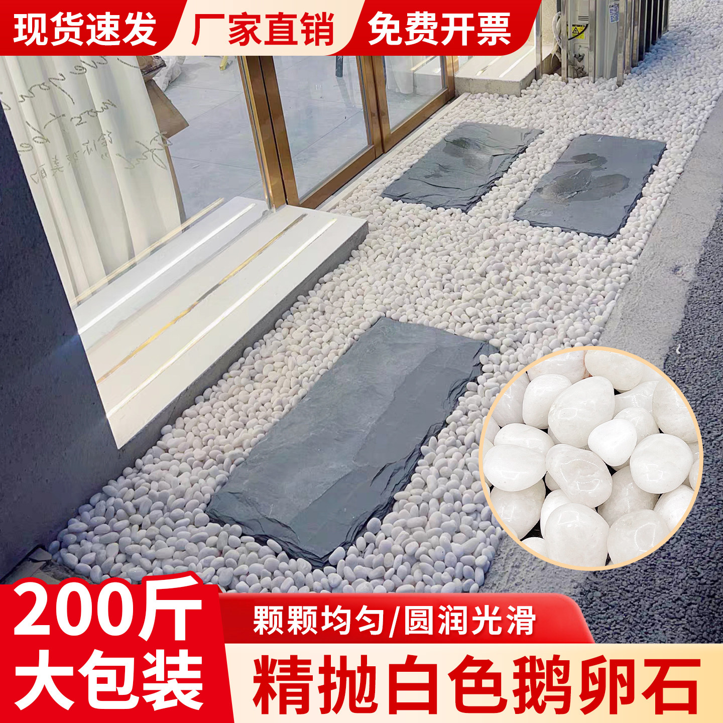 200斤天然白色鹅卵石石头雨花石庭院铺地鱼缸造景乌龟晒台石
