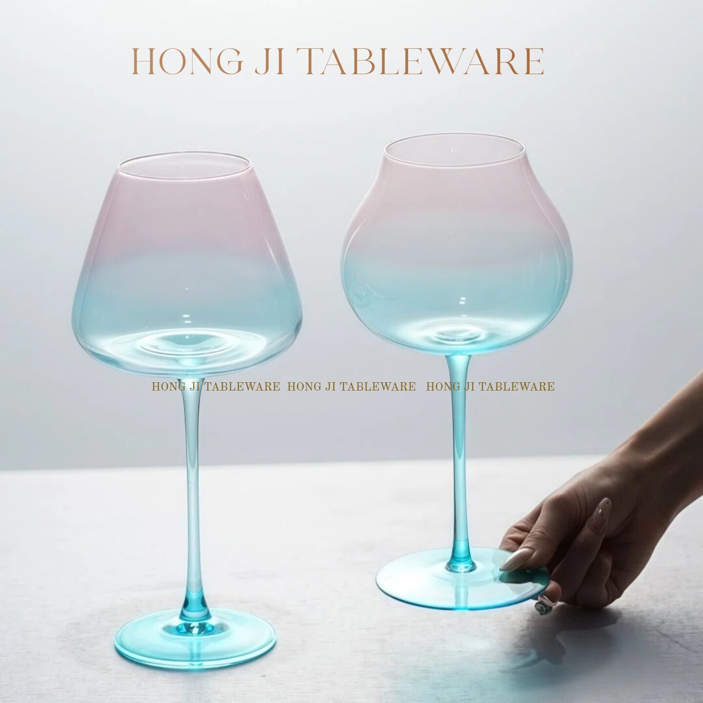 渐变粉蓝高脚杯轻奢水晶玻璃红酒杯家用高级感氛围酒具