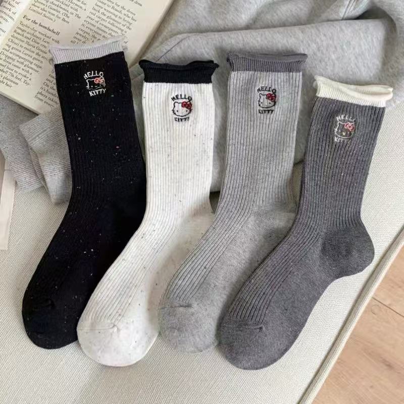 女士长袜卡通kiti刺绣高筒袜