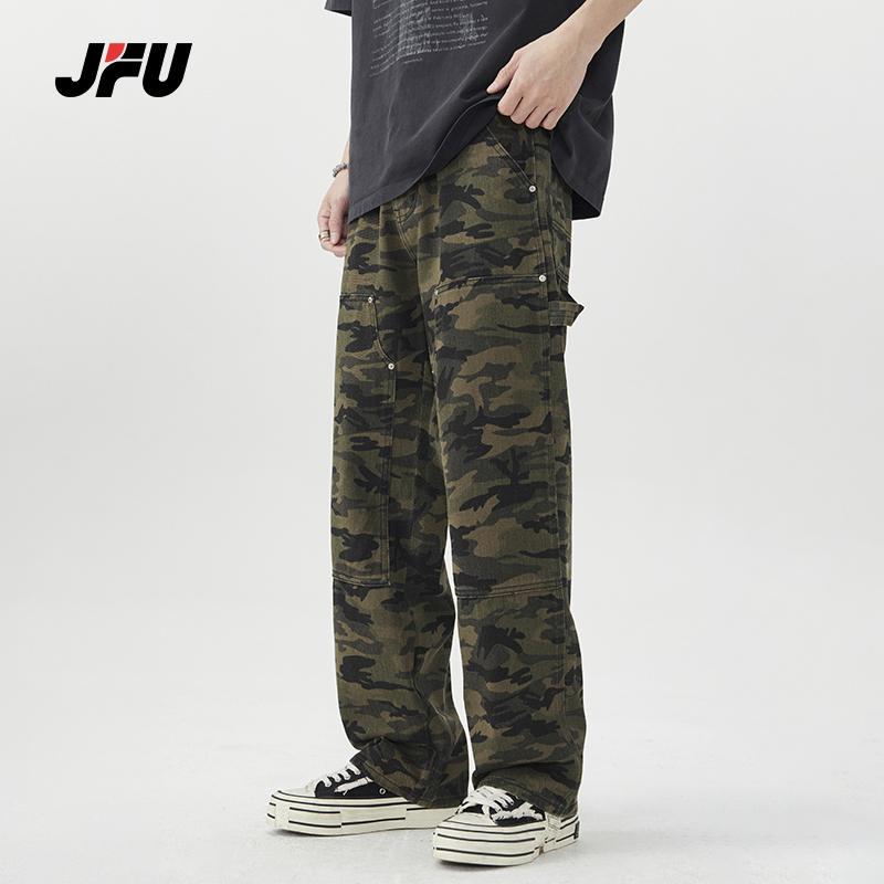 JFU美式高街迷彩牛仔裤