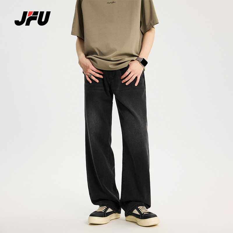 JFU春季新款美式复古水洗做旧休闲牛仔裤男款直筒修身显瘦长裤子