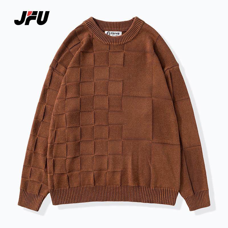 JFU秋冬季美式加厚圆领毛衣男宽松针织衫休闲内搭毛线打底衫上衣