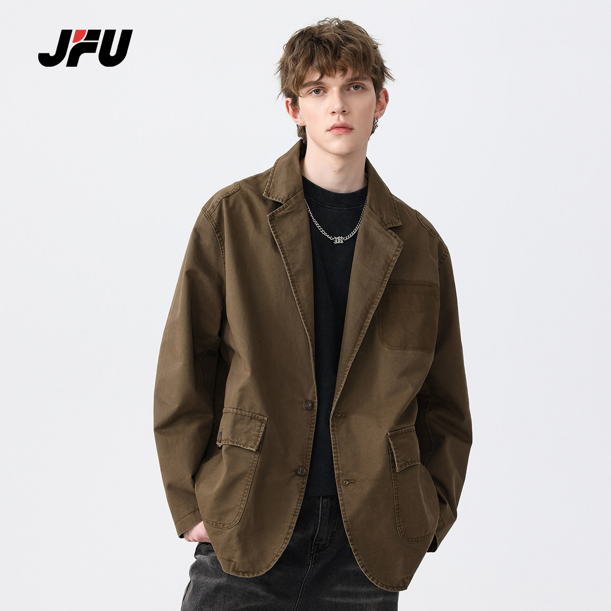 JFU2024秋冬季休闲西装外套男宽松美式复古水洗高级感中长款夹克,男装,休闲西服,淘宝优惠券,粉丝福利购,淘宝优惠卷