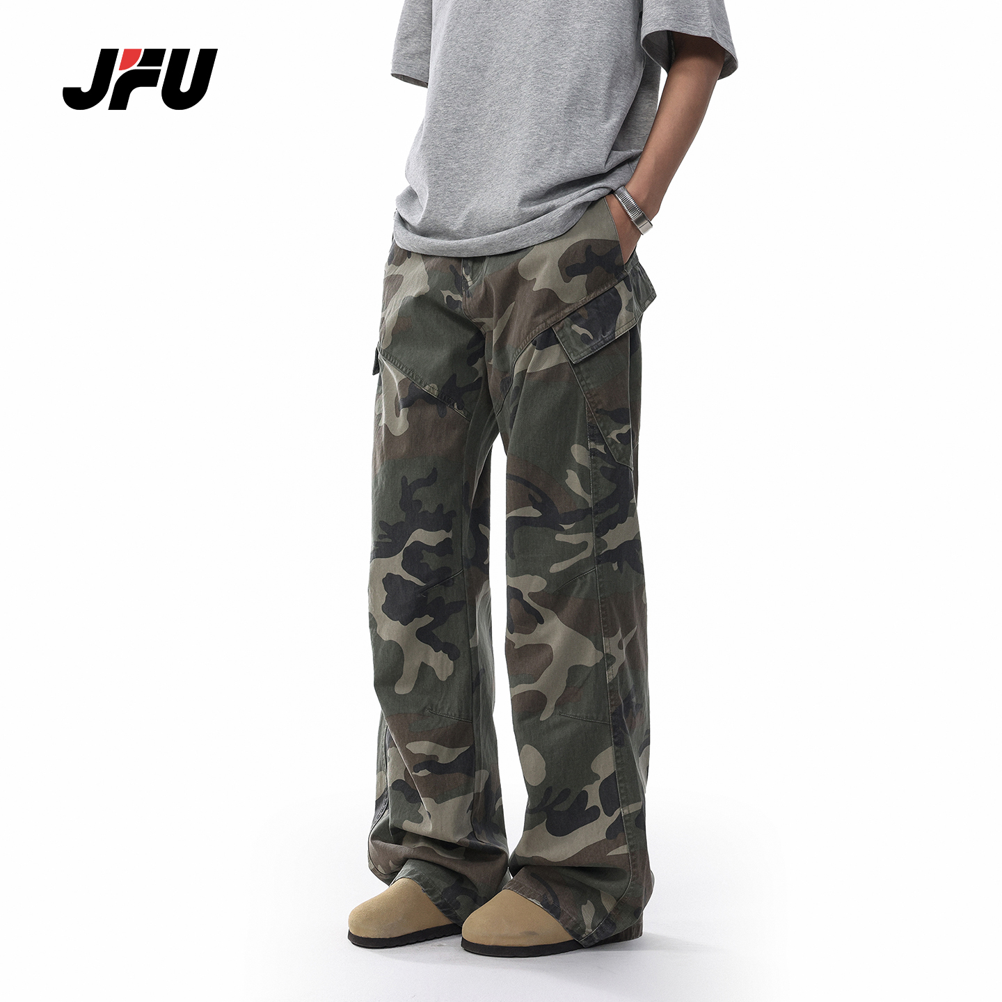 JFU美式迷彩男款宽松直筒工装裤