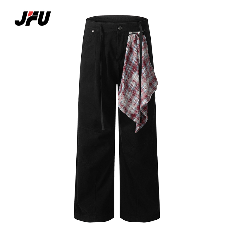 JFU美式街頭黑色直筒牛仔褲