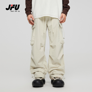 JFU 高街休闲工装长裤子男宽松直筒阔腿复古2024新款潮牌痞帅秋冬