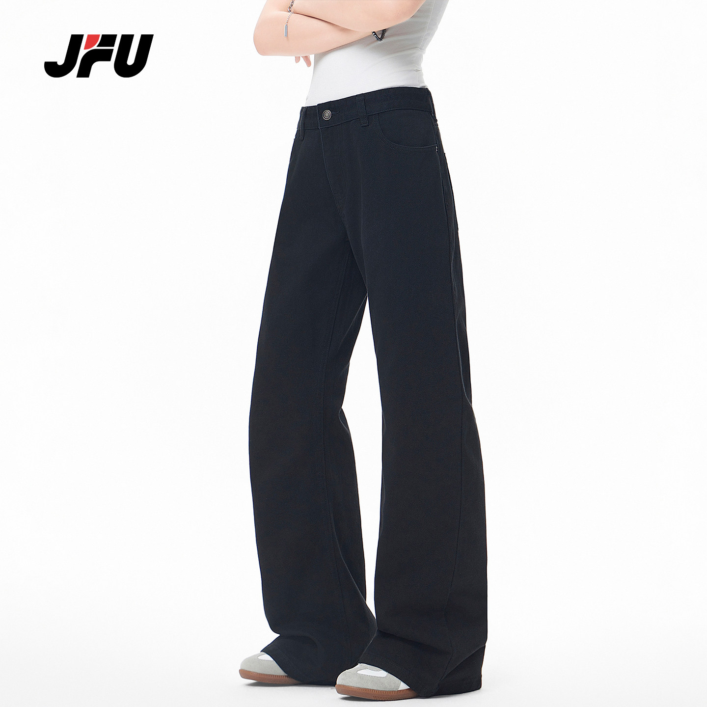 JFU潮牌 春季美式复古阔腿微喇牛仔裤男百搭宽松垂感直筒休闲长裤