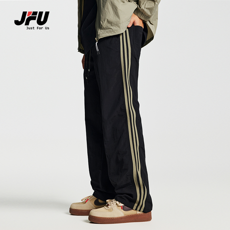 JFU美式条纹运动宽松休闲裤
