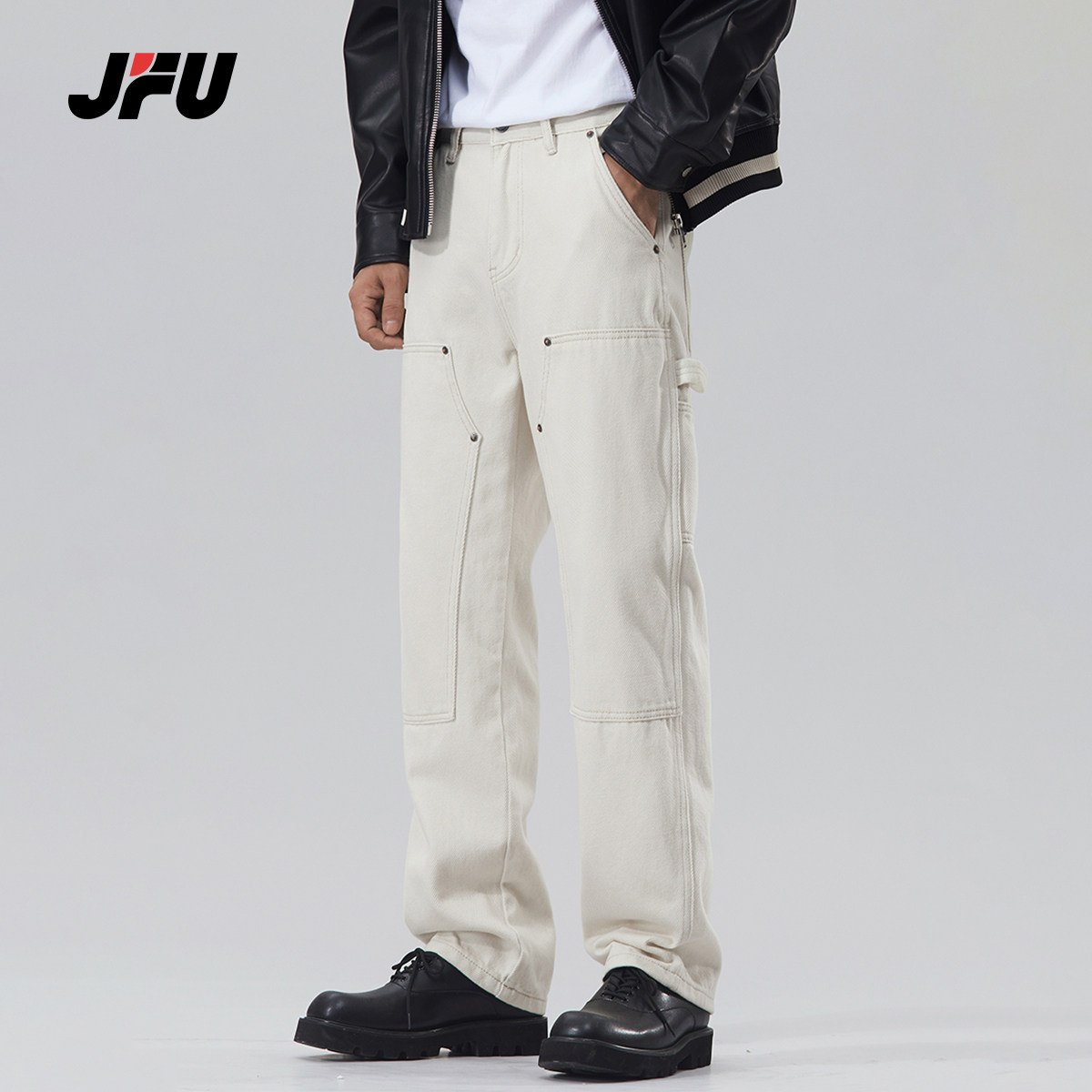 JFU潮牌美式复古工装直筒牛仔裤图片