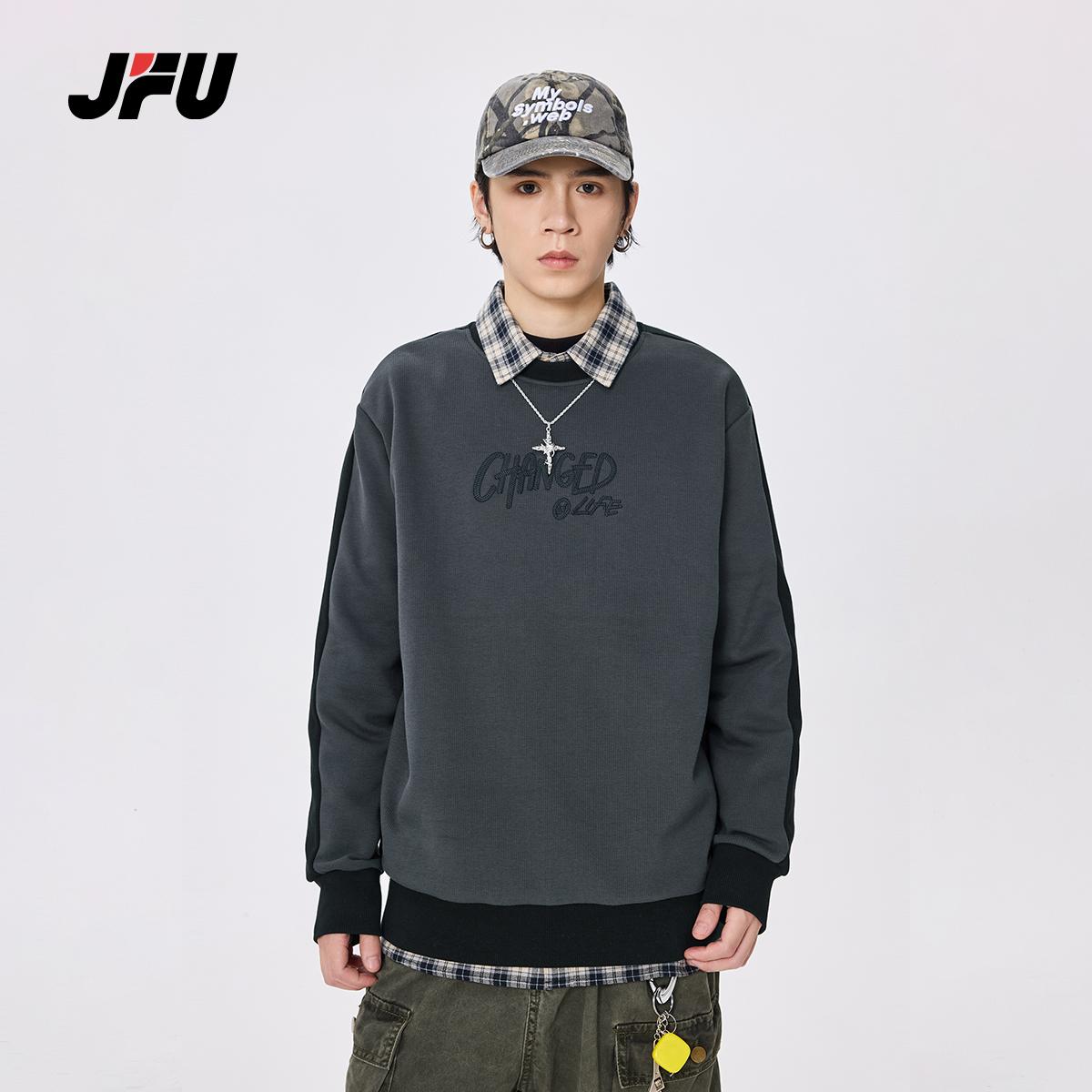 JFU秋季美式撞色圆领卫衣