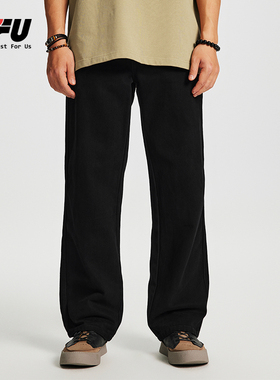 JFU 2024新款秋冬黑色牛仔裤男款宽松直筒百搭潮牌美式高街长裤子