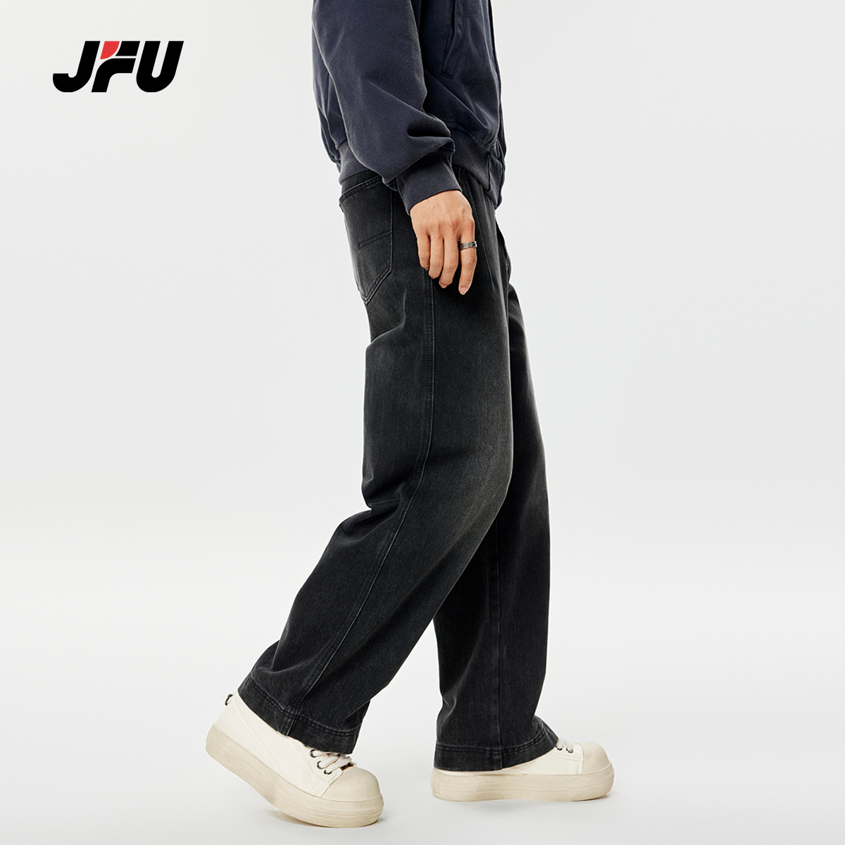 JFU秋季美式高街青少年牛仔裤男款宽松垂感百搭直筒阔腿拖地裤子