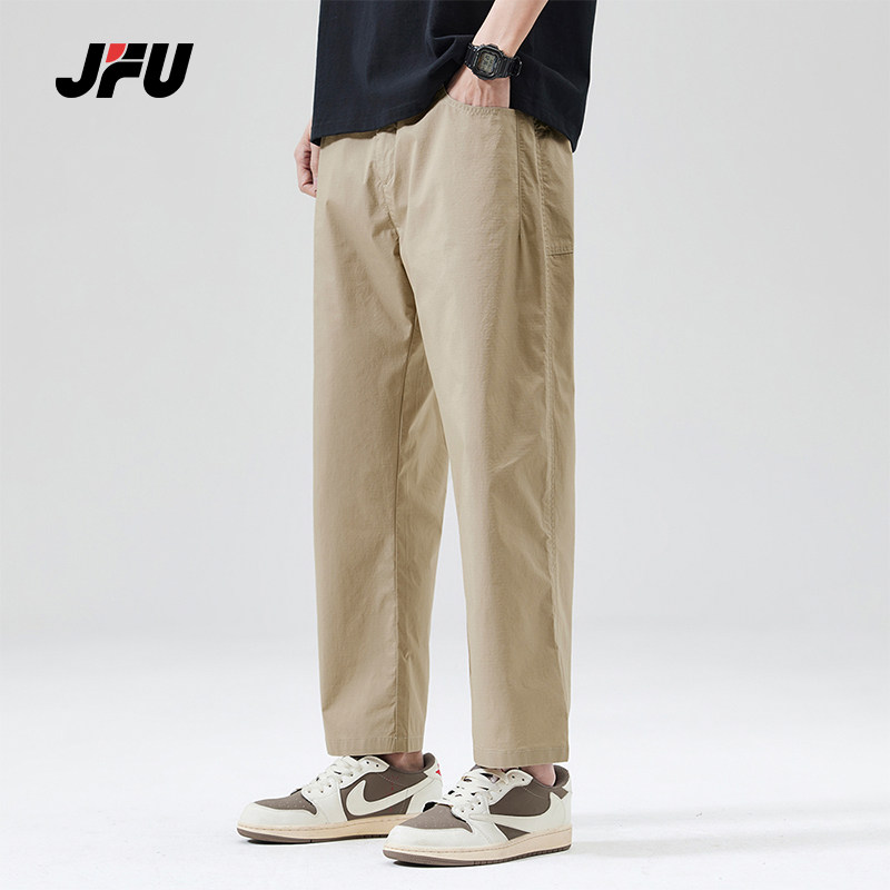 JFU2025夏季轻薄凉感美式休闲裤男款宽松直筒九分裤阔腿运动裤子