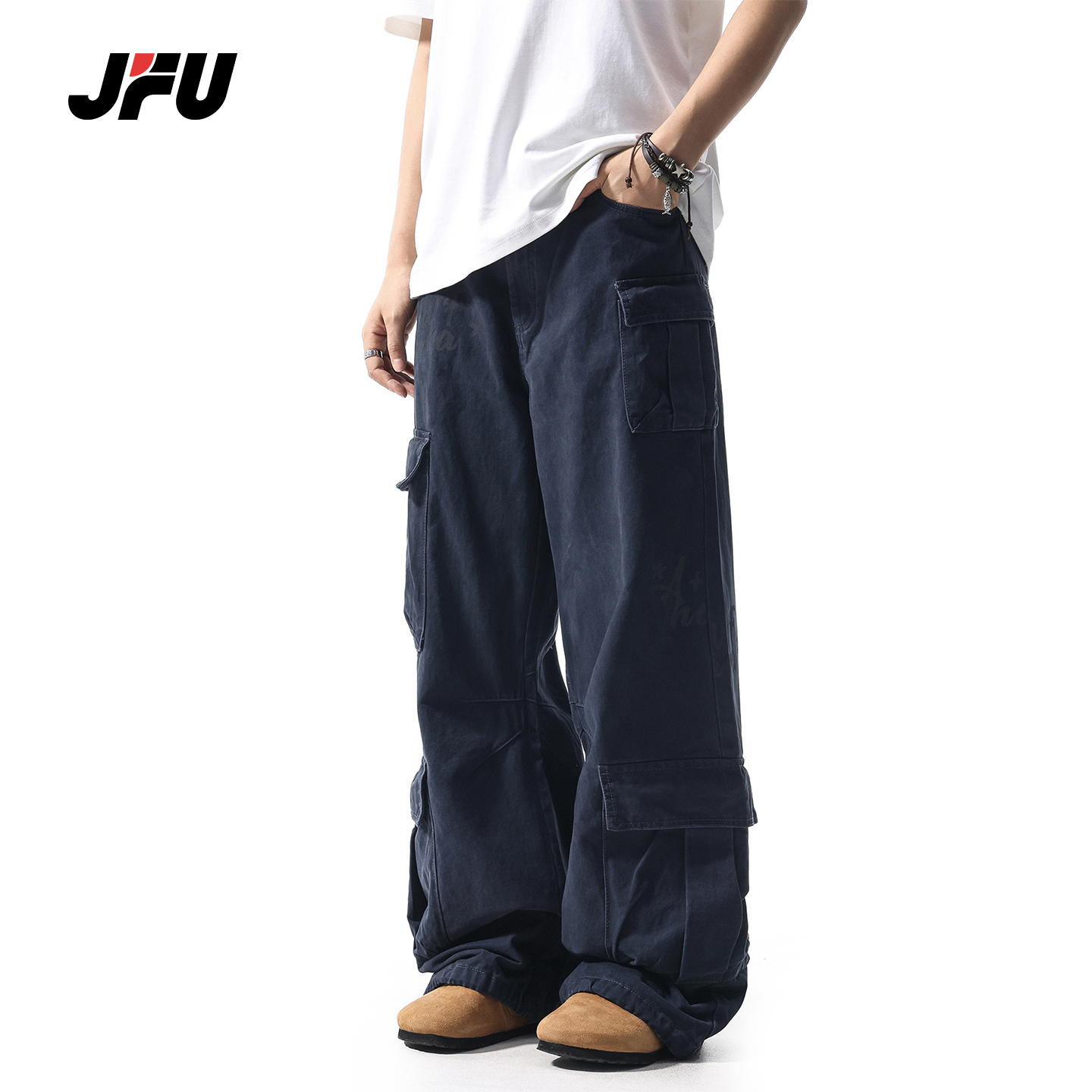 JFU夏季美式多口袋休闲工装裤男