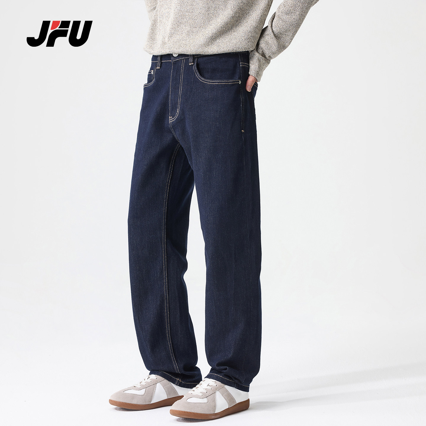 JFU潮牌复古原色宽松牛仔裤男图片
